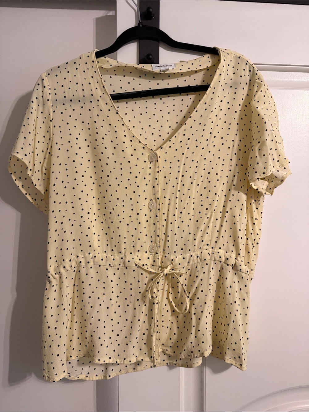Light Yellow Polka Dot Button-Front Peplum Top
